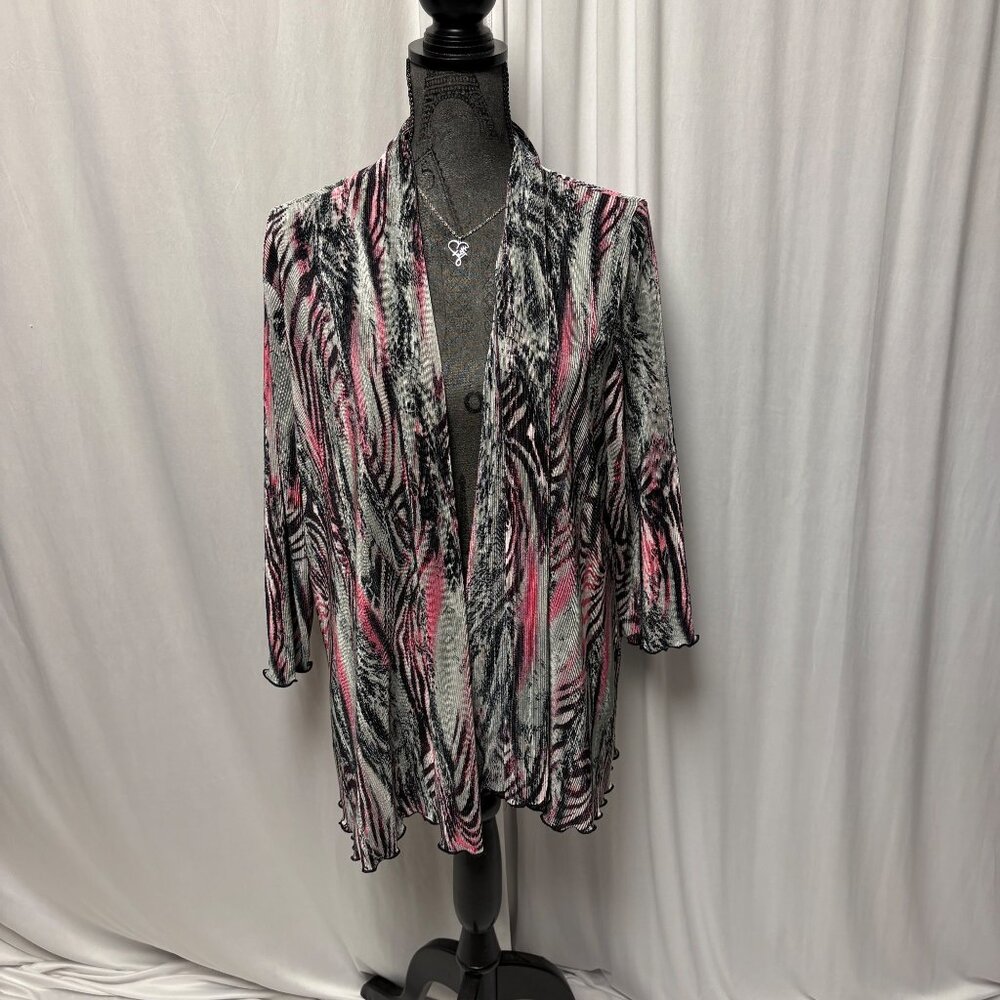 Southern Lady Open Cardigan Womens Size Large Pink Black Gray Zebra Print Jacket